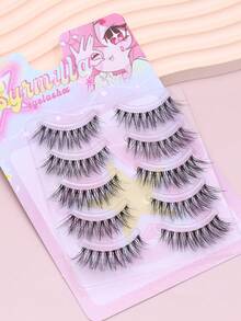 5 Pairs Of Natural Slender False Eyelashes, Light And Slender Full Eyelashes, Soft And Breathable Eyelash Bundles, Comfortable Daily Use False Eyelashes, Suitable For Beginners' Daily Eyelashes, Dating And Sweet Casual Makeup - Black - View 3