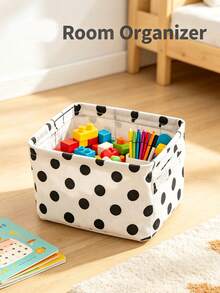 Polka Dot Storage Box With Handle, Foldable Storage Basket, Modern Open-Top Organizer, Polyester Canvas Material, Suitable For School, Office, Vanity, Room Decor, Home Decor, Cosmetics, Handicrafts, Shelf Basket, School Supplies - Multicolor - View 8