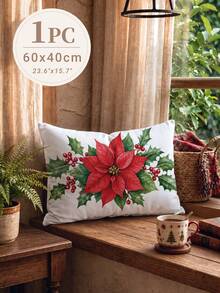 1pc/2pcs Christmas Simple Poinsettia Pattern Waffle Fabric Cushion Cover, Single-Sided Printed Soft Waffle Polyester Material, Waffle Pillowcase Suitable For Room Decoration, Modern Minimalist Sofa Living Room Decor, Gift Giving, Party Decoration - Multicolor - View 16