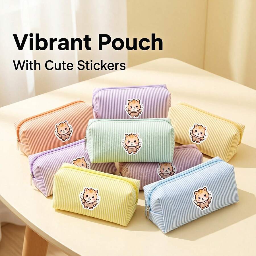 1pc Large Capacity Bubble Texture Pencil Case, Minimalist Pink Student Stationery Storage Bag, Portable Travel Makeup Bag - Single Piece - View 1