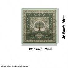1pc Tree Of Life Tarot Cloth, Vintage Green Floral Altar Cloth With Moon Birds Pattern, Soft Divination Tablecloth For Tarot Reading, Spiritual Home Decor Tapestry - Black - View 8