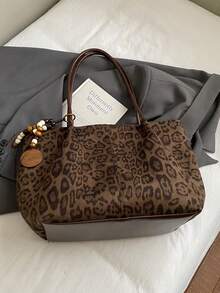 2026 New Leopard Print Large Capacity Tote Bag, Fashion Casual Shoulder Bag, Versatile Handbag For Commuting, School, Shopping And Travel - Coffee - View 9