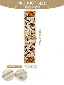 1 pc Taplak Meja Panjang Linen Halloween Trick Or Treat, Motif Cetak Huruf Warna-warni dengan Pola Permen Hantu Topi Penyihir dan , Dekorasi Meja Makan Dapur Gaya Farmhouse, Cocok untuk Pesta Halloween - MultiWarna - View 10