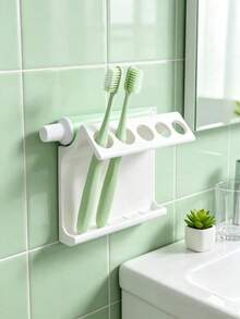 No-Drill Self-Adhesive Wall Mounted Toothbrush Holder, Multifunctional Drain Rack Organizer For Makeup Brush Toothpaste Razor, Space-Saving Hanging Bathroom Kitchen Vanity Storage Shelf, Easy Install Sturdy, Gift For Homeowners Renters - Multicolor - View 7