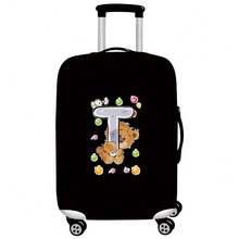 Black Elastic Luggage Cover, Cartoon Teddy Bear Candy Letter Initial Print, Dustproof Luggage Sleeve, Travel Accessory, Luggage Not Included - Black - View 7