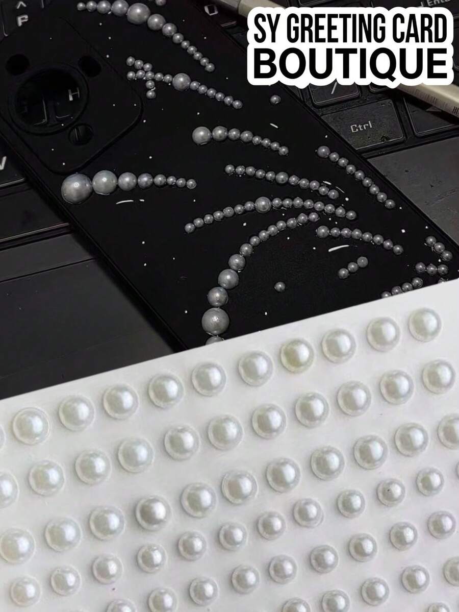 1pc Single Self-Adhesive White Faux Pearl Sticker, Half-Round Flat Bottom Faux Pearl Patch, Suitable For Phone Case Decoration, Gift Card Making, Handmade Craft Embellishment, Jewelry Modification Decorative Accessory - Decorative Stickers - View 1
