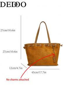 Dedoo Tote Drawstring Bag,Suede With PU Trim, Metal Eyelet Drawstring Design, No Charms Attached, Large Capacity, Autumn Winter Daily Commute For Ladies - Brown - View 4