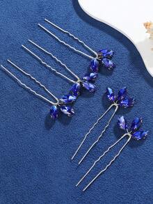 5pcs Women's Emerald Rhinestone Bridal Hair Clips, Shiny Wedding Bridesmaid U-Shaped Hair Pins, Prom Party Hair Accessories, Multiple Colors Available - Multicolor - View 5