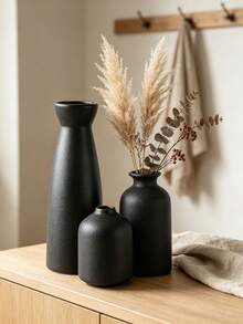 1pc/Set Of 3pcs Minimalist Small Flower Vases, Simple Nordic INS Style Home Decor Floral Vase For Living Room, Bedroom, Tabletop - Black - View 3