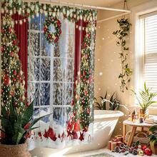 1pc Christmas Window Snowy Scene Shower Curtain, Vintage Design, Waterproof Bath Curtain, Suitable For Bathtub Partition, Bathroom Decor And Bathroom Accessories - Multicolor - View 8