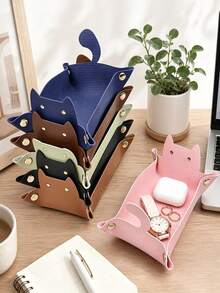 Cat Desktop Storage Box, Office Desk Organizer, Foldable Jewelry Stationery Key Tray, Home Desktop Decor, Jewelry Storage Tray - Multicolor - View 1