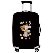 Black Elastic Luggage Cover, Cartoon Teddy Bear Candy Letter Initial Print, Dustproof Luggage Sleeve, Travel Accessory, Luggage Not Included - Black - View 65