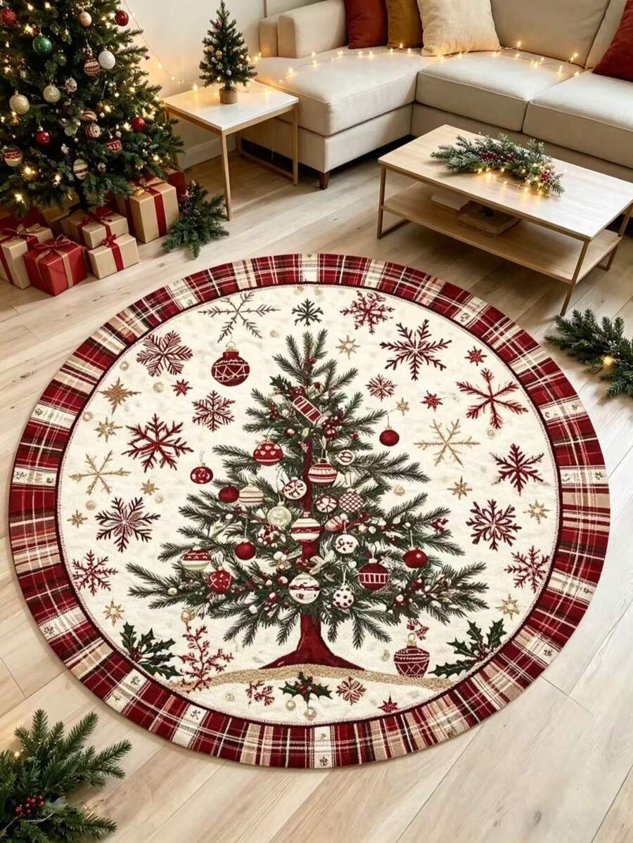 1pc Round Christmas Tree Star Rug, Decorative Rug, Bedroom Decor, Small Rug, Carpet, Home Decor, Living Room Rug, Living Room Small Rug, Bedroom Rug, Living Room Home Decor, Outdoor Rug, Washable Rug - Multicolor - View 1