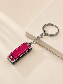 1pc Mini Decorative Entertainment Harmonica Keychain, 4-Hole 8-Sound Whistle Key Chain, Colorblock Design Key Ring Accessory - Multicolor - View 6