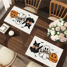 1/4/6pcs Halloween Series Cute Boo Ghost & Black Cat Print Placemats, Heat Resistant Table Mats For Home Kitchen, Tabletop Protection, Kitchen Dining Table, Party Decor - Multicolor - View 7