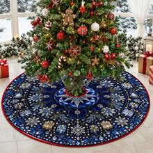 1pc Patterned Christmas Tree Skirt, Elegant Color Holiday Decor, 5 Sizes, Unisex Holiday Gift, Suitable For Home And Party Christmas Home Decoration - Luxury Sapphire Crown - View 7