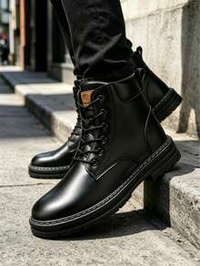 Men High-Top Leather Riding Boots - Black - View 3