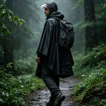 1pc Minimalist Fashion Zippered Cape Raincoat, Multiple Color Options, Zippered Hooded Cape Raincoat, Waterproof Loose Cape Rain Jacket, Side Snap Button Design, Large Brim Rain Cape, Suitable For Walking, Cycling, Travel, Outdoor, Commuting, Windproof And Waterproof - Poncho Raincoat - View 5