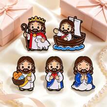 Cartoon Jesus Character Enamel Pins, Religious Faith Brooches Set, Decorative Lapel Badge For Backpacks Clothes Hats, Christian Gift For Believers - Multicolor - View 4