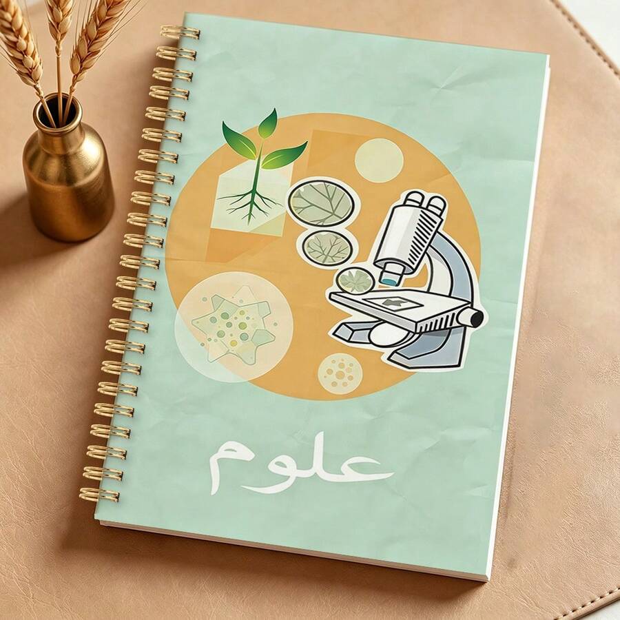 1PC 14*21cm Arabic Science Spiral Notebook, Mint Green Microscope Plant Soft Cover, Student Biology Class Journal - Science - View 1