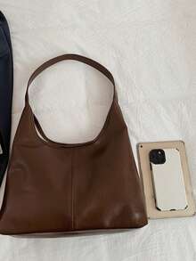 Minimalist Women's Shoulder Bag, Commuter Versatile 2 Pieces Set Mother-Daughter Bag, Premium Texture Crescent Bag - Coffee - View 5