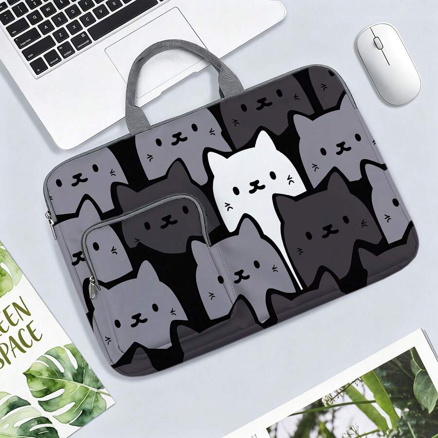 Túi đựng laptop/túi lưu trữ in họa tiết mèo dễ thương cho nữ - làm từ vải mềm, tương thích với nhiều loại laptop và máy tính bảng; trang bị túi khóa kéo bên ngoài và tay cầm cố định, dung tích lưu trữ lớn, cân bằng giữa bảo vệ và tính di động, phù hợp cho công việc, học tập và du lịch, thiết yếu cho việc đi lại hàng ngày - màu đen - Xem 1