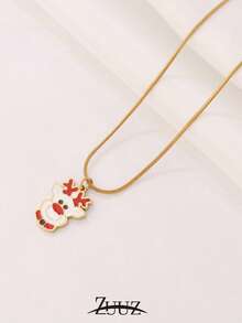 1pc Stainless Steel Enamel Santa Claus Snowman Pendant Necklace For Women Fashion Christmas Charms Necklaces Party Jewelry Gift - necklace - View 6