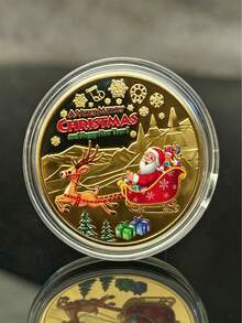 1個聖誕幸運金幣禮物,復古聖誕老人祝福紀念金屬幣,圓形收藏禮品,萬聖節必備 - 彩色 - 查看 16