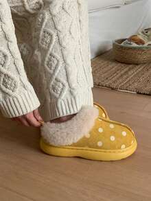 XIXITIAO Cute Polka Dot Closed Toe Slippers For Women, Versatile Winter Warm Fuzzy Slippers For Indoor & Outdoor Wear - Yellow - View 6
