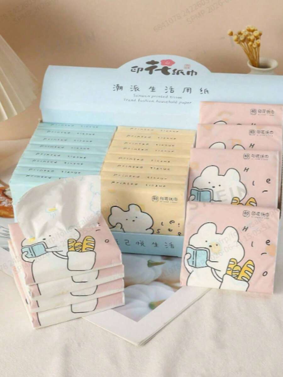 40-Count, 3-Ply Thickened Cartoon Printed Facial Tissues, Small Portable Paper Towels, Handkerchiefs, Wood Pulp Napkins, Paper Quality, Portable - Randomly Includes 3 Types Of Packaging, Suitable For Kitchen, Bathroom, Home, Random Packaging Style - Multicolor - View 1