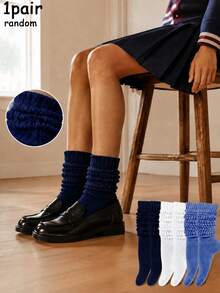 1/6 Pairs (Randomly Shipped) Unisex Multi-Color Knitted Mid-Calf Socks, Soft Fashion Slouch Socks For Autumn/Winter, European And American Casual Daily Wear, Retro Style, Suitable For Everyday Use - Multicolor - View 8