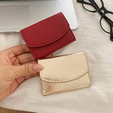 Y2K Metallic Shimmer Small Trifold PurseSnap Closure Multi-Card Slots Wallet - Multicolor - View 11