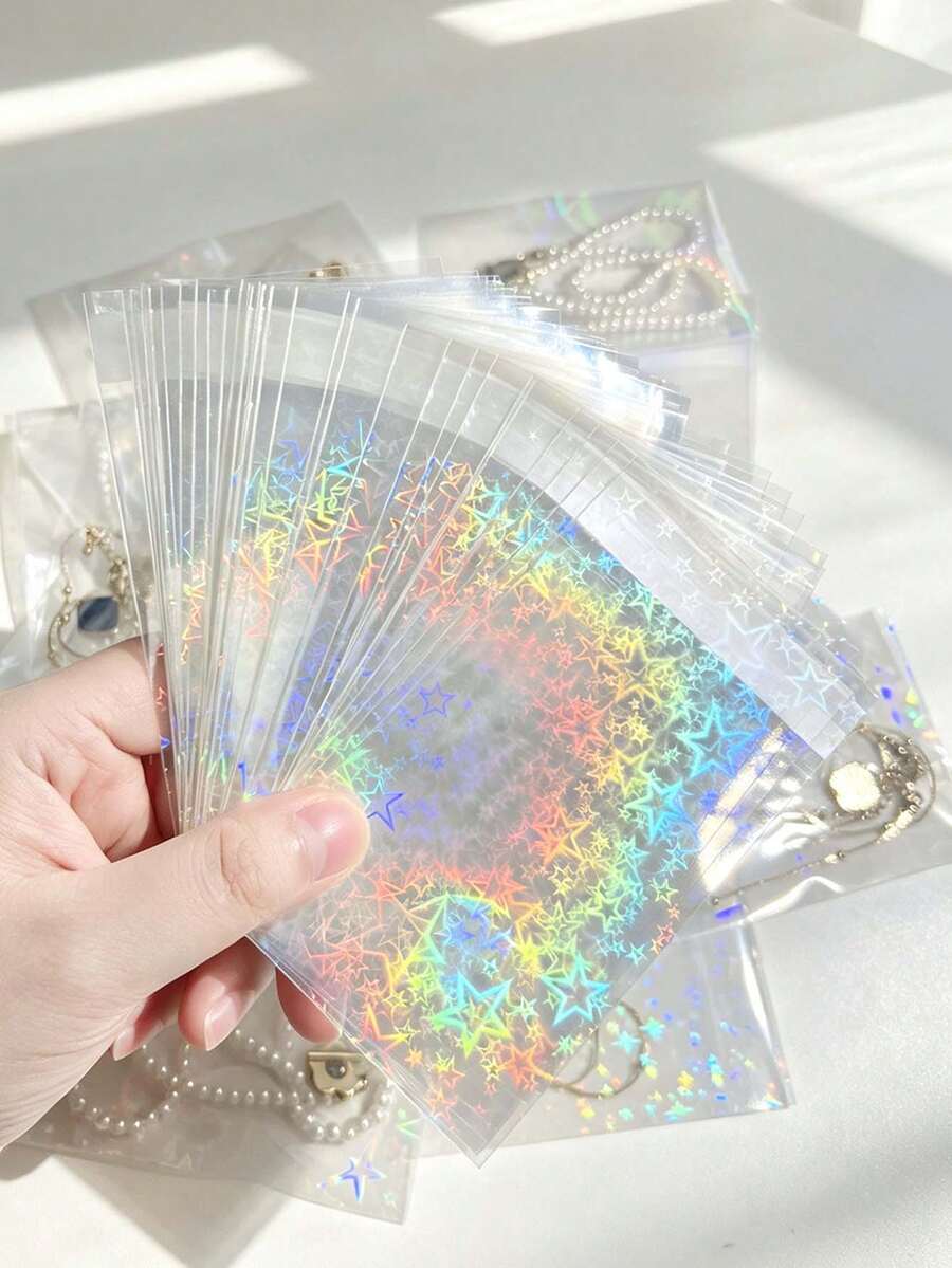 150/50/20/10pcs Anti-Oxidation Jewelry Bags, Disposable OPP Bags, Transparent Jewelry Display Bags, Laser Holographic Jewelry Bags, Suitable For Earrings, Rings And Star Cards