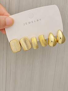 6/18pcs Stackable Earrings Set, Multi-Style Geometric Twisted Floral Water Drop Textured Hoop Earrings, Fashion Jewelry Gift For Women And Daily Wear - Gold - View 8