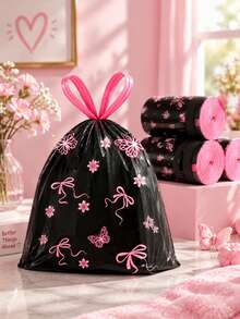 50pcs Cute Pattern Drawstring Trash Bags, Extra Thick Leak-Proof Tear-Resistant, With Easy-Pull Handle, Sealed Odor-Proof Heavy Duty Disposable Garbage Can Liners, Suitable For Bedroom, Kitchen, Bathroom, Office - Multiple Styles - View 5