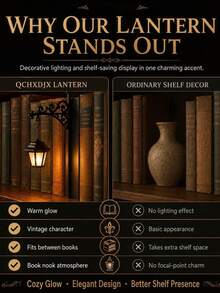 Vintage Mini Bookshelf Lamp, Library Lantern Book Corner Decor Light, Street Lamp Style Black Bookshelf Decoration, Suitable For Home Library Office, Book Lover Holiday Gift, Halloween Christmas Thanksgiving Gift - Multicolor - View 8