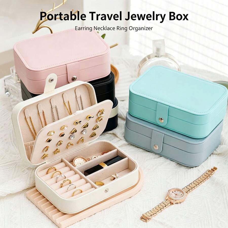 1pc Macaron Color Leather Jewelry Storage Box With Buckle, Suitable For Necklace, Ring And Other Gift Display