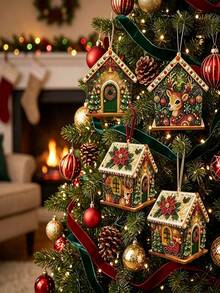 DIY 3D Christmas Wooden House Pearl & Rhinestone Craft Kit, Multiple Styles Holiday Rhinestone Mosaic Craft Set, Suitable For Adult Beginners, Handmade Christmas Home Decor Tabletop Ornament, Relaxing Hobby Christmas Gift, Gift For Craft Lovers - Sets - View 5