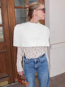 Ins Solid Color Short Cardigan Shawl Jacket, Design-Driven Fashionable Elegant Commute Party Cape, Minimalist Versatile Windproof Shoulder Cover, Reversible Wear - Multicolor - View 5