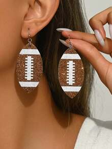 1 Pair Minimalist Shiny Football Dangle Earrings, Perfect Accessory For Party And Sports Events - Brown - View 1