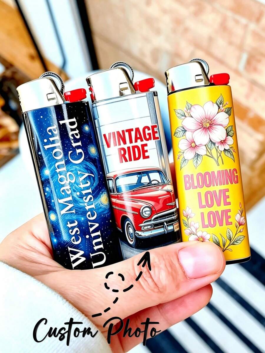Custom Stickers, Bulk Customized Lighter Stickers, Advertising Patterns And Original Designs Can Be Made. Used For Outer Packaging Beautification, Portable Style Suitable For Pocket Placement, No Battery Required