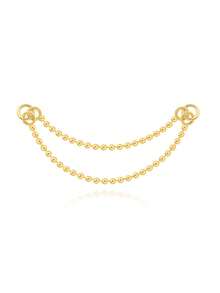 1pc S925 Sterling Silver Basic Lip Chain Double Layer Bead Chain Piercing Ear Hoop Accessory Long Chain Cartilage Chain Piercing Earring With Chain - Gold - View 10