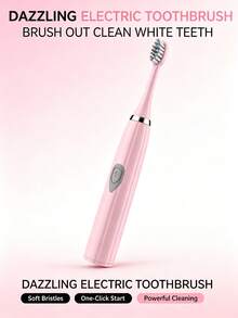 AXH. Conjunto de Escovas de Dentes Elétricas para Adultos, Escova de Dentes Automática para Casais, Adequado para Uso Doméstico ou de Viagem, Cabeças de Escova de Cores Aleatórias, Operada a Bateria - Rosa chiclete - Visão 3