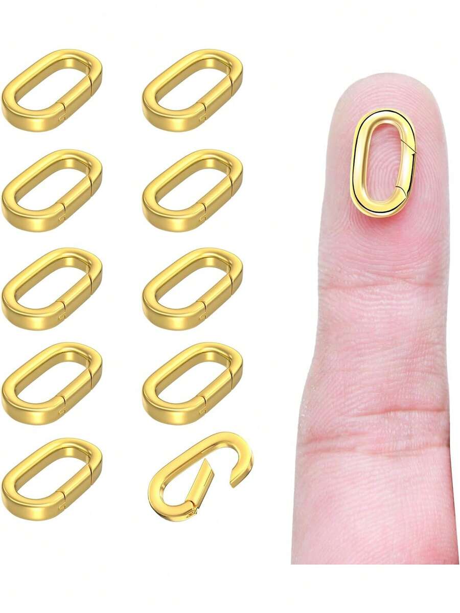 10Pcs Oval Clasp Tiny Necklace Clasps And Closures Linkies Charm Clips For Necklace, Spring Ring Clasp Pearl Necklace Enhancer Connector For Bracelet Jewelry Making Charms - A - View 1