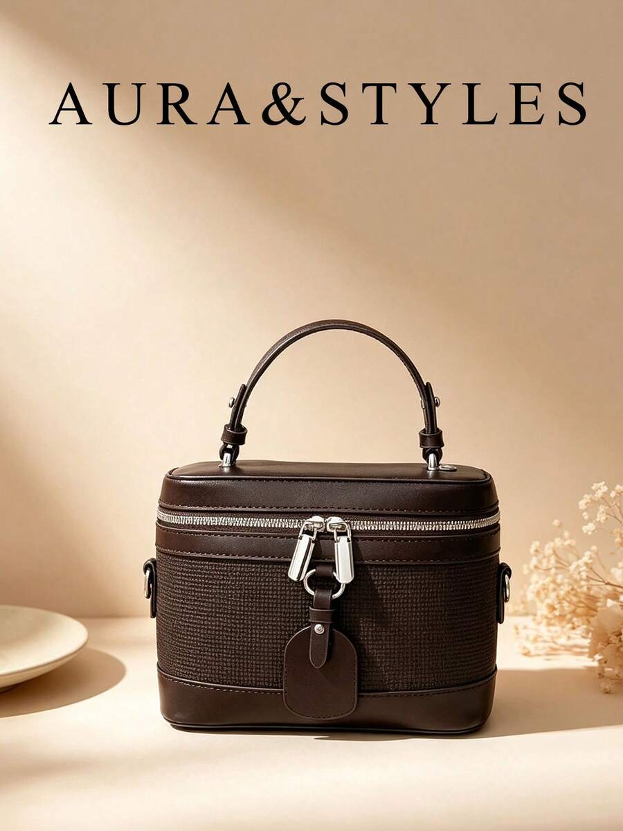 Vintage Handheld Box Bag For Women, Stylish Design Shoulder Crossbody Bag