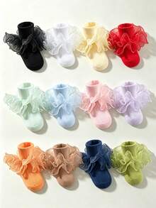 1/3/6 Pairs Toddler Girls Princess Style Multi-Layer Tulle Ruffle Lace Socks - Essential For Girls, Suitable For Halloween And Autumn Outfits - Multicolor - View 1