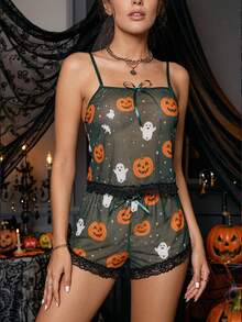 Spring/Summer/Autumn Printed Sexy Lingerie, Adjustable Strap Nightgown, Comfortable Fashion Lingerie Set, Halloween - Multicolor - View 4