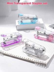 1pc Mini Transparent Stapler, Clear Crystal Design, Include 1000pcs Staples, Compact Portable Manual Stapler For Students Teacher Back To School, Office Document Binding Tool - Sets - View 2