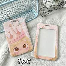 Macaron Color Big Eye Cartoon Girl Vertical Card Holder, Transparent Spring Ring Lanyard ID Badge Holder, Keychain, Student Back To School Stationery - Multicolor - View 8