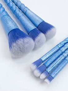 ronshadow 7pcs Full Set Of Blue Spiral Handle Makeup Brushes, Powder Brush, Angled Blush Brush, Foundation Brush, Multi-Specification Eye Shadow Brushes, Soft Bristles Skin-Friendly, Beginner Makeup Tools, Suitable For Daily Light Makeup And Date Looks - Multicolor - View 3